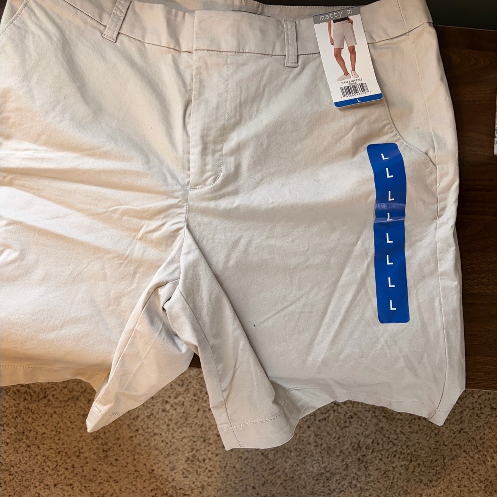 Matty M Men’s Light Cream Flat-Front Performance Shorts